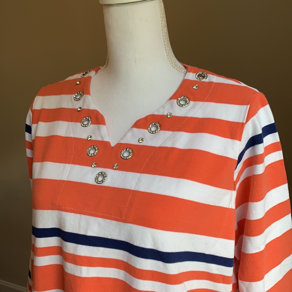 Quacker Factory Knit Striped Grommet Sparkle Top